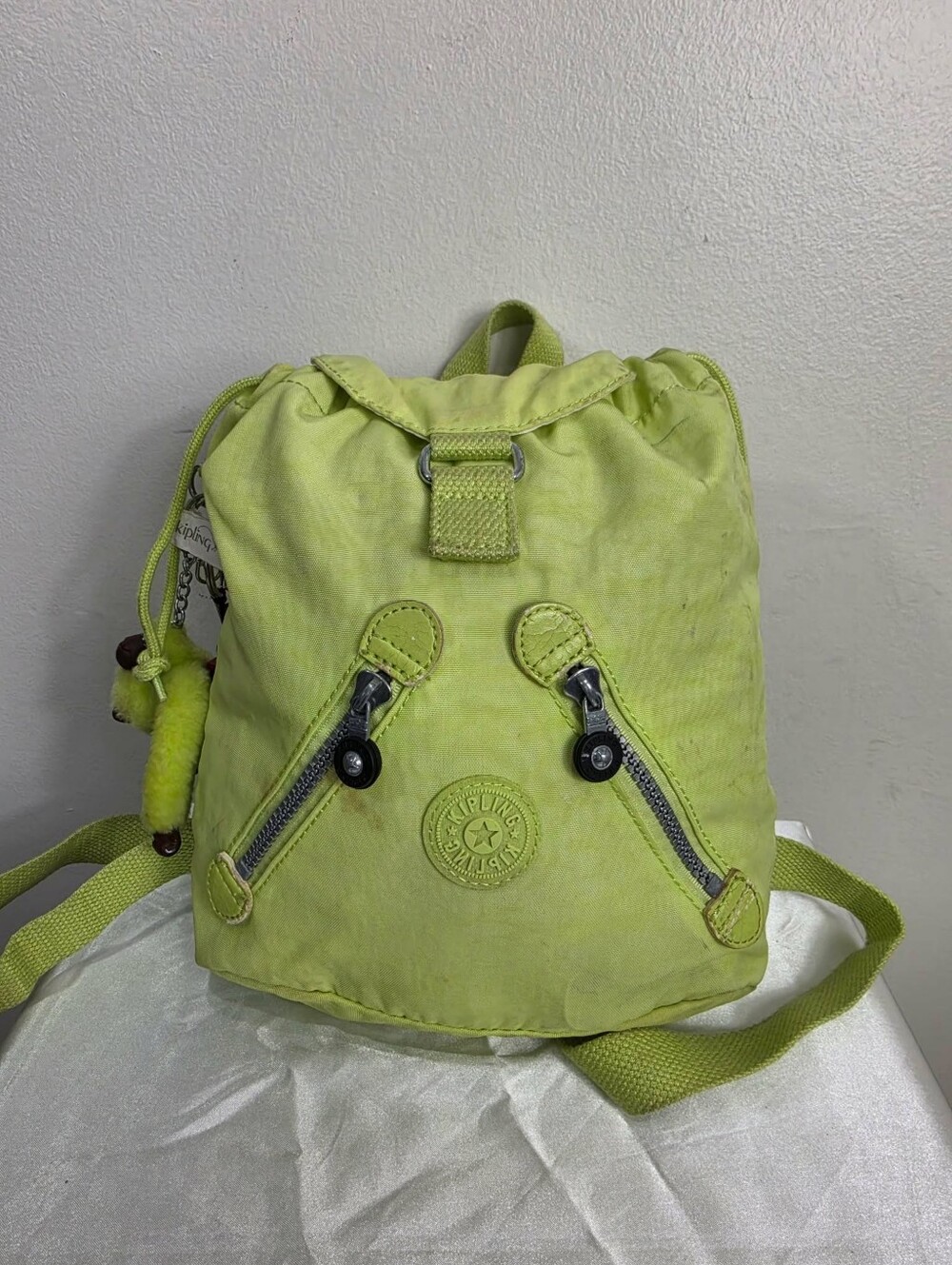 Kipling Neon Green Nylon Mini Backpack